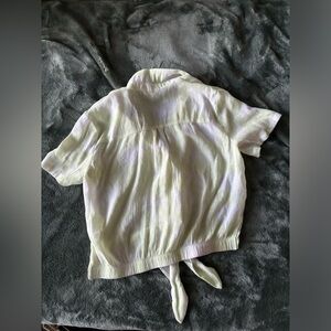 Light green/white button up. See through